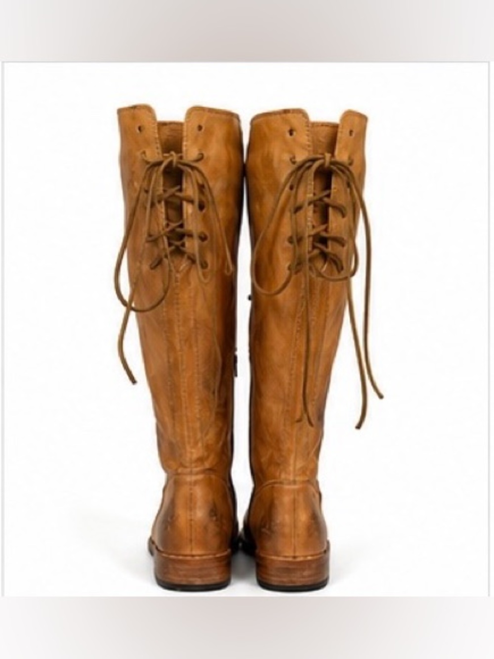 Bed|Stü Manchester Cobbler Series Tall Leather Lace Back Boots Cognac Boho, 7.5 - Picture 3 of 11